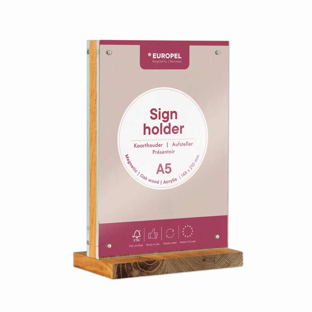 Kaarthouder Acryl/hout/magneet A5