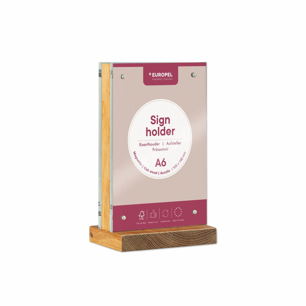 Kaarthouder Acryl/hout/magneet A6