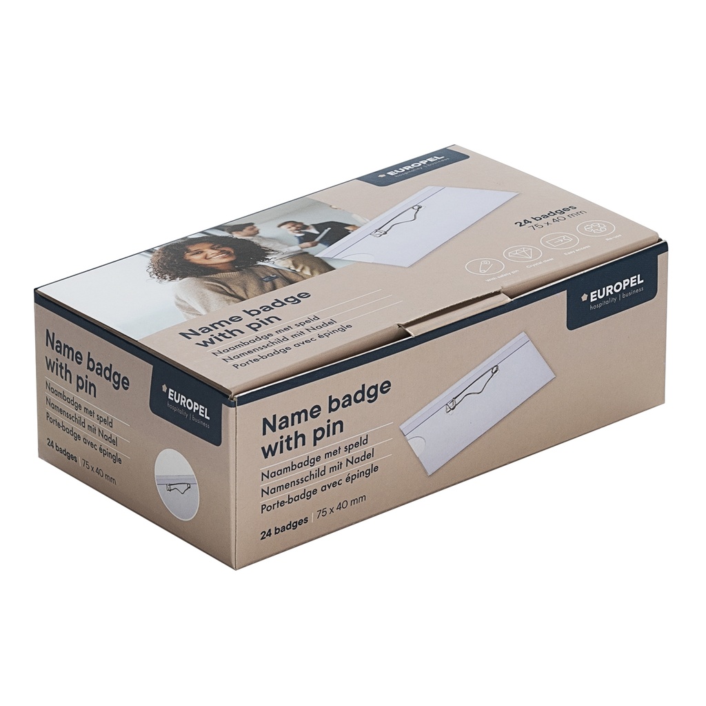 Badge speld 75 x 40 mm / 24 stuks