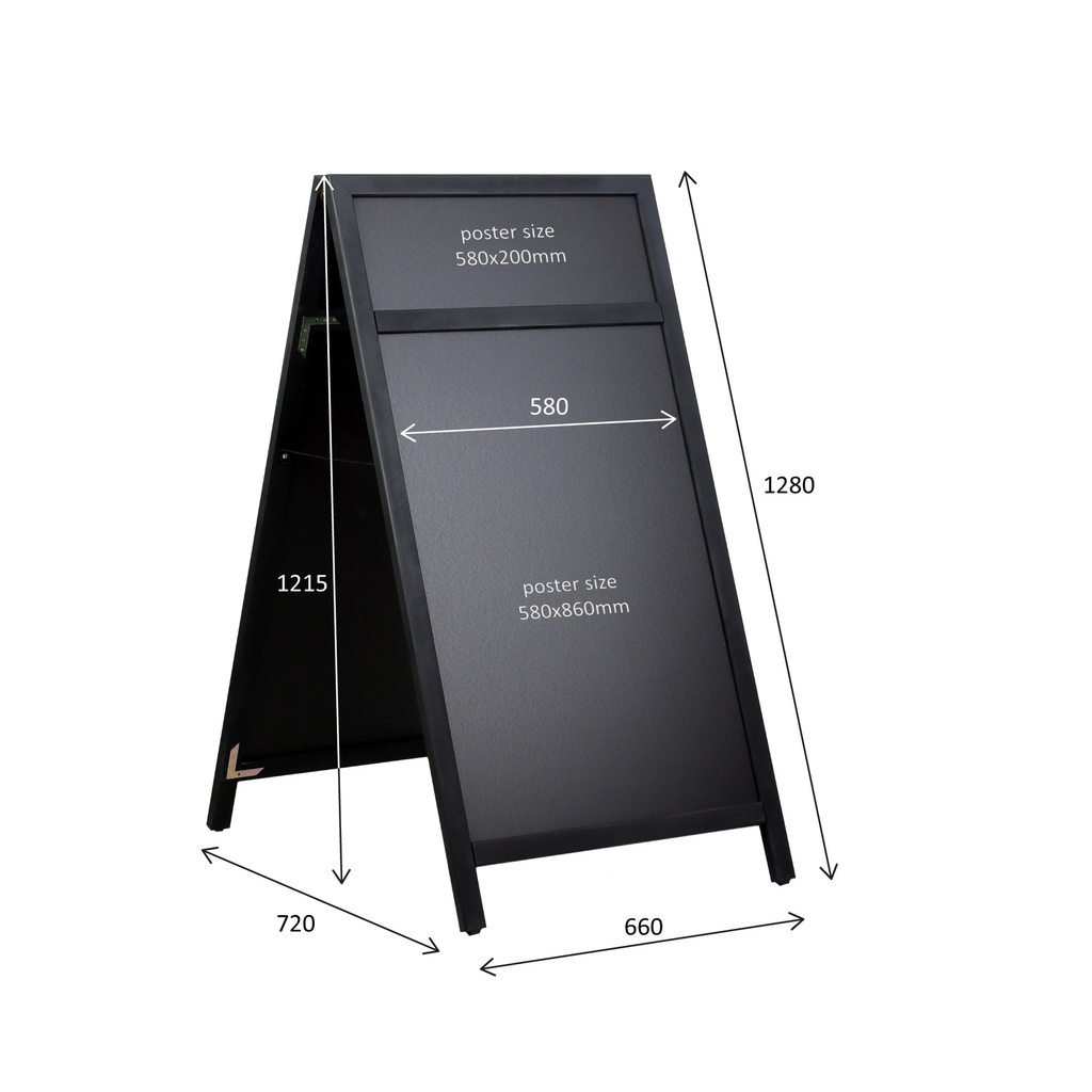 Krijt stoepbord DeLux 66x128 cm met topbord zwart