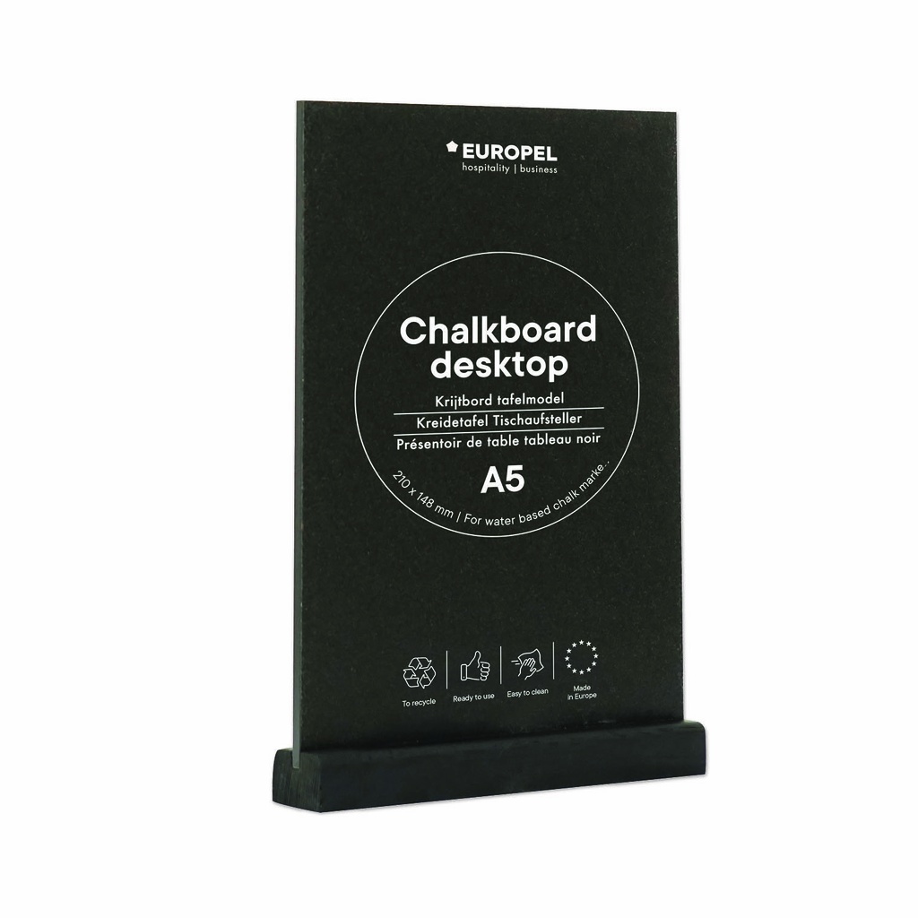 Krijtbord tafelmodel A5 staand zwart