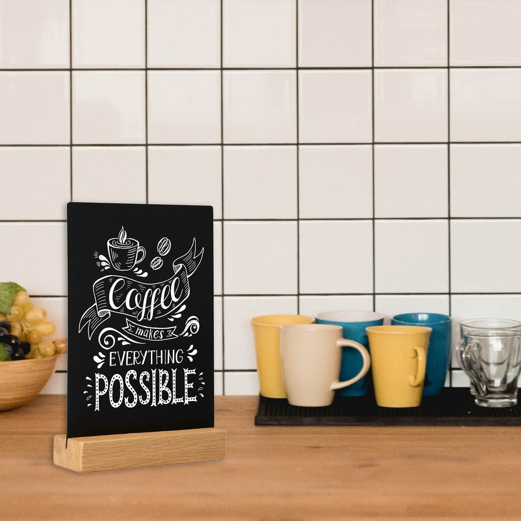 Krijtbord met houten voet A5
