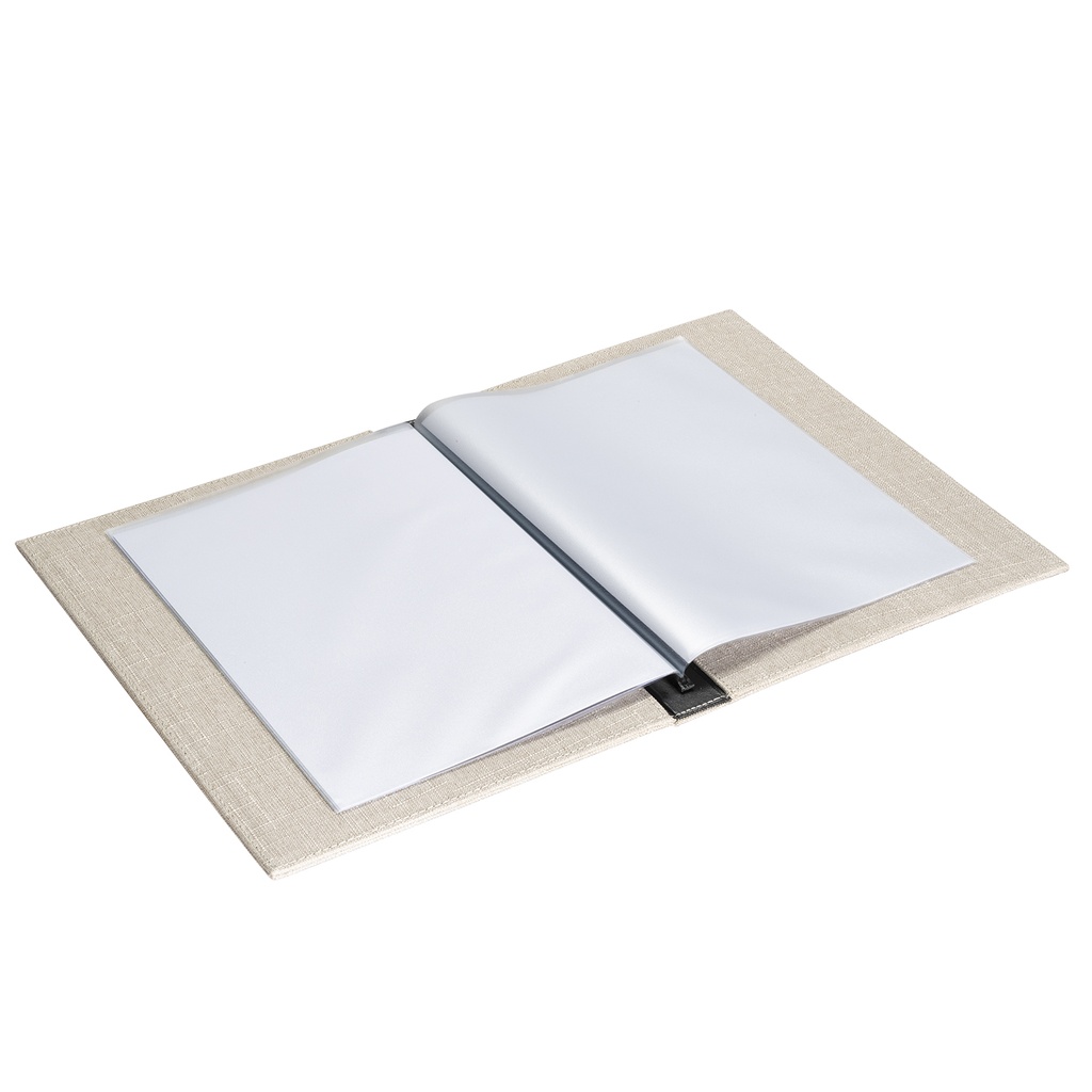 Linnen menumap A4 met 6 showtassen in beige