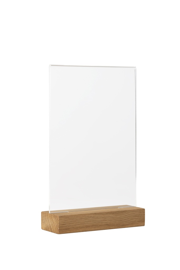 Kaarthouder acryl met houten voet A5
