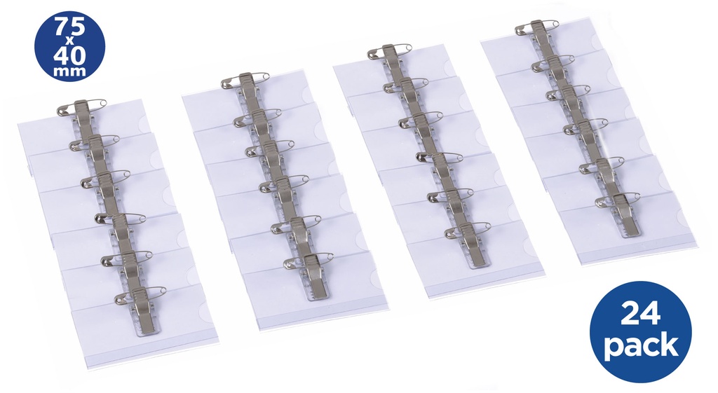 Badge clip + speld 75 x 40 mm / 24 stuks