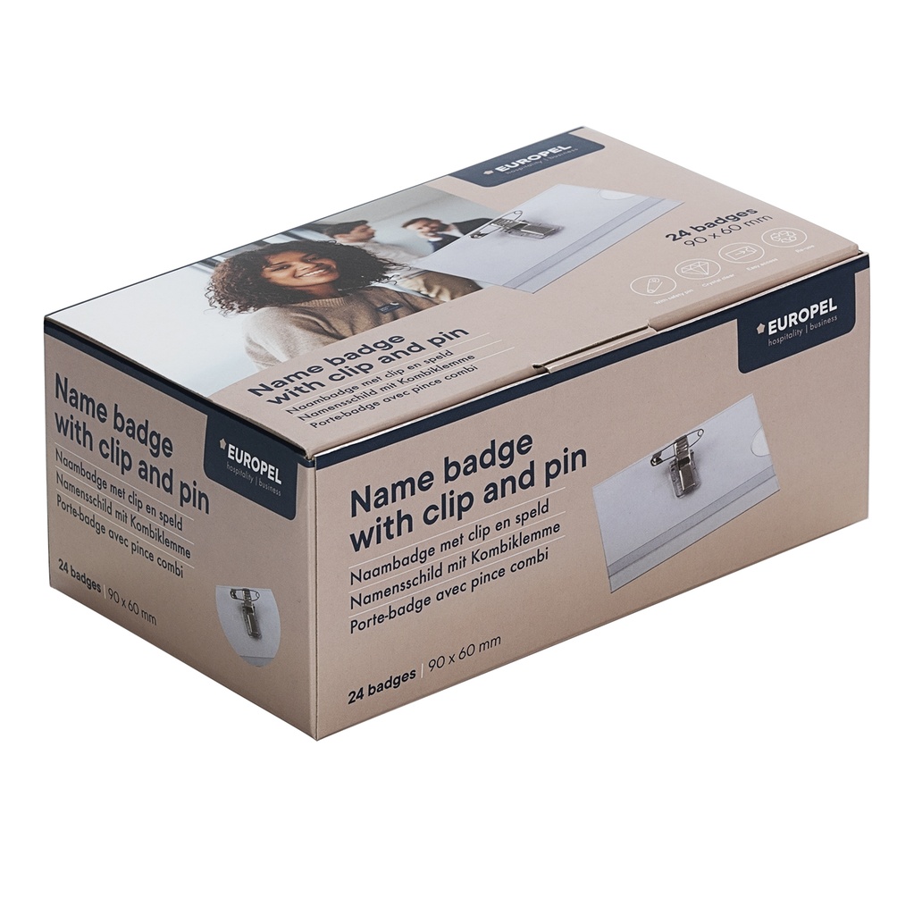 Badge clip + speld 90 x 60 mm / 24 stuks