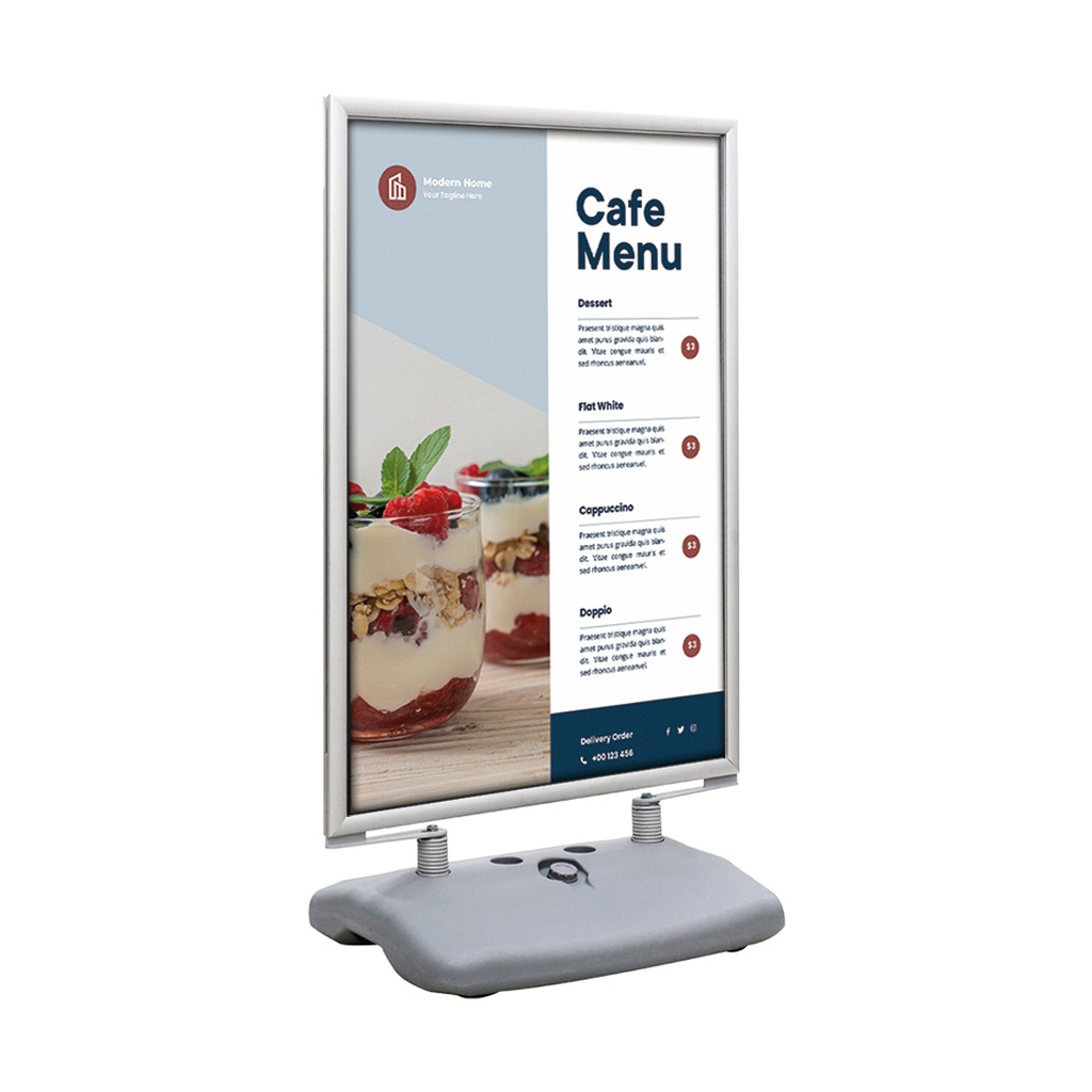 [355118] Stoepbord "swing click 84 x 118,8cm met watervoet" - lijst 35 mm - waterbestendig