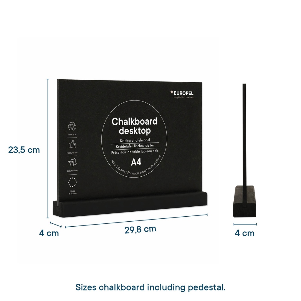 [356266-10] Krijtbord  "tafelmodel" - A4 - zwart houten voet - liggend - 10 stuks