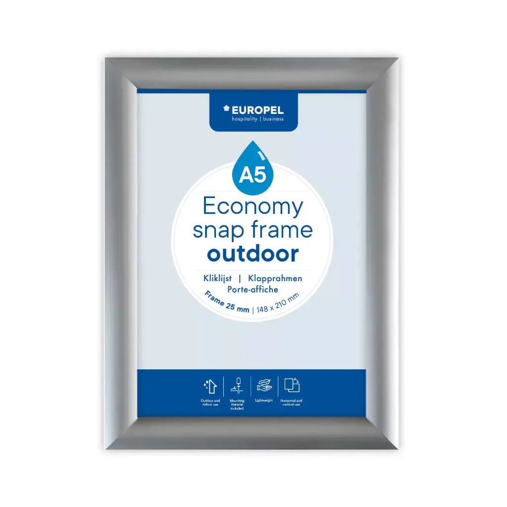 Kliklijst A5 "economy zilver outdoor" - frame 25 mm