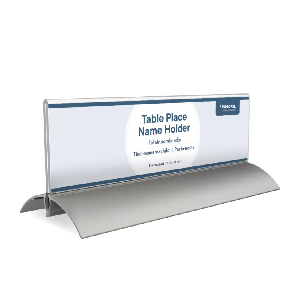 [350087-10] Tafelnaambordje "aluminium" - 6,1 x 21 cm - T-standaard