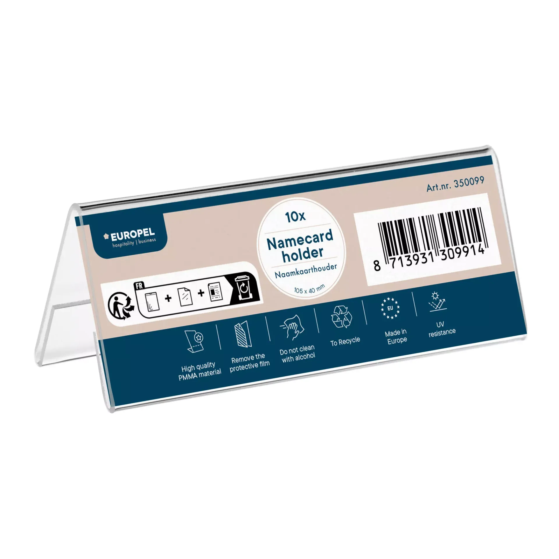 Tafelnaambordje "123" - 105 × 40 mm - tweezijdig L-model - 50 stuks