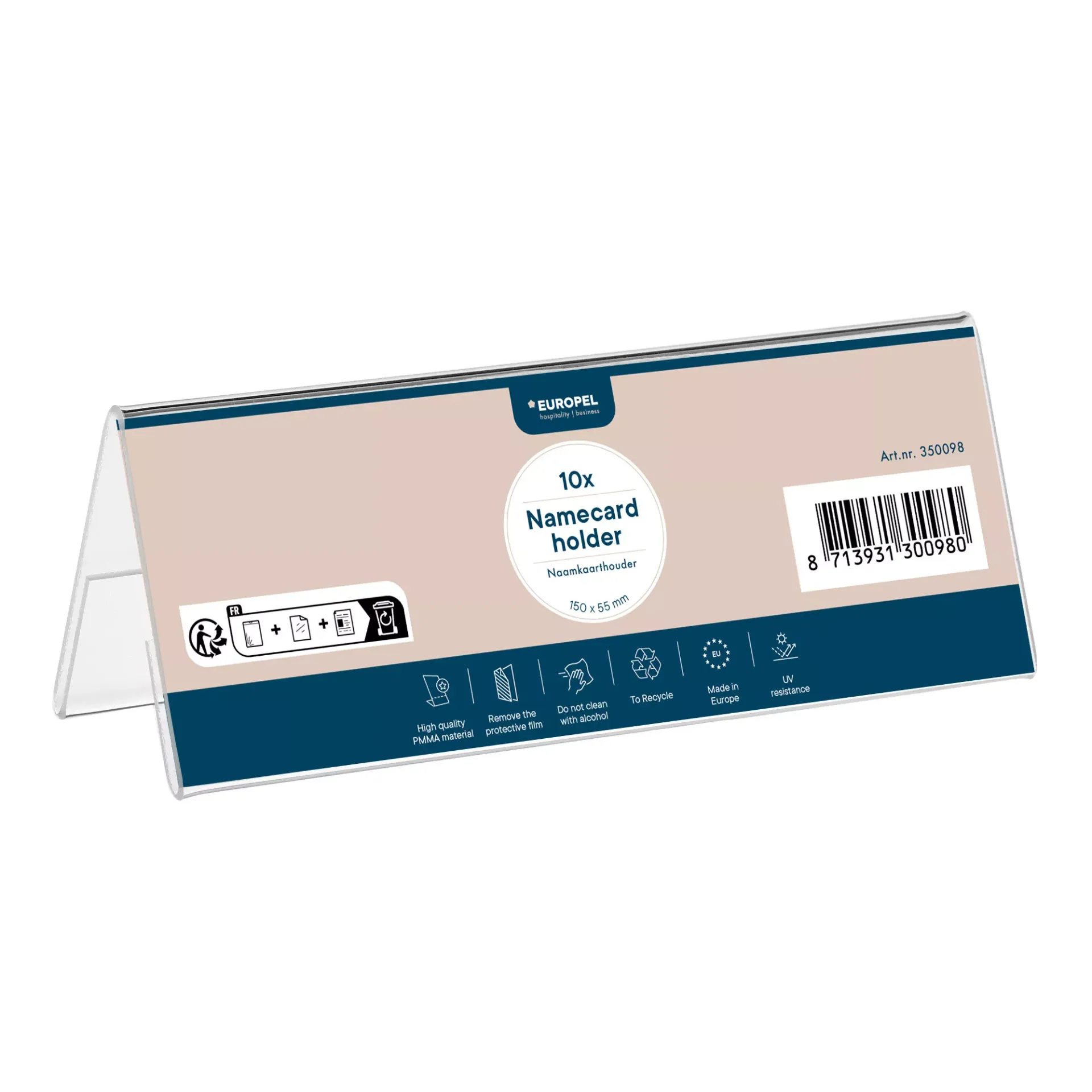 Tafelnaambordje "123" - 150 × 55 mm - tweezijdig L-model - 10 stuks