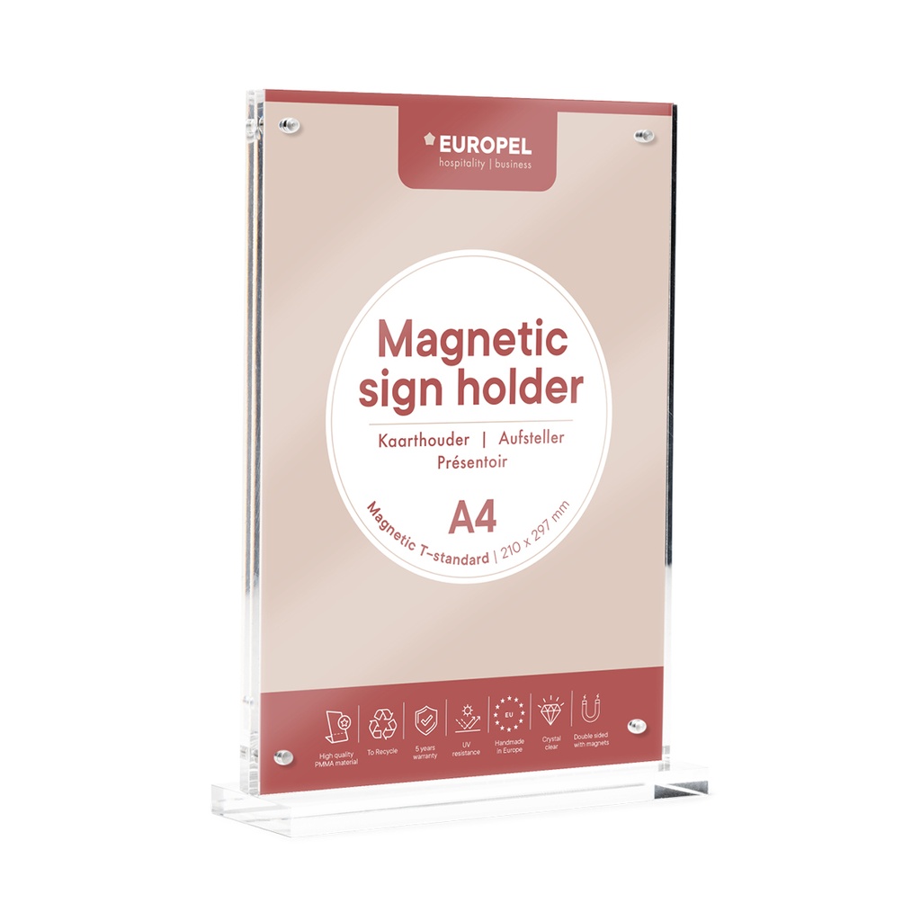 [351015-5] Kaarthouder - T standaard - " PMMA acrylaat" - A4 - magnetisch - per 5 stuks