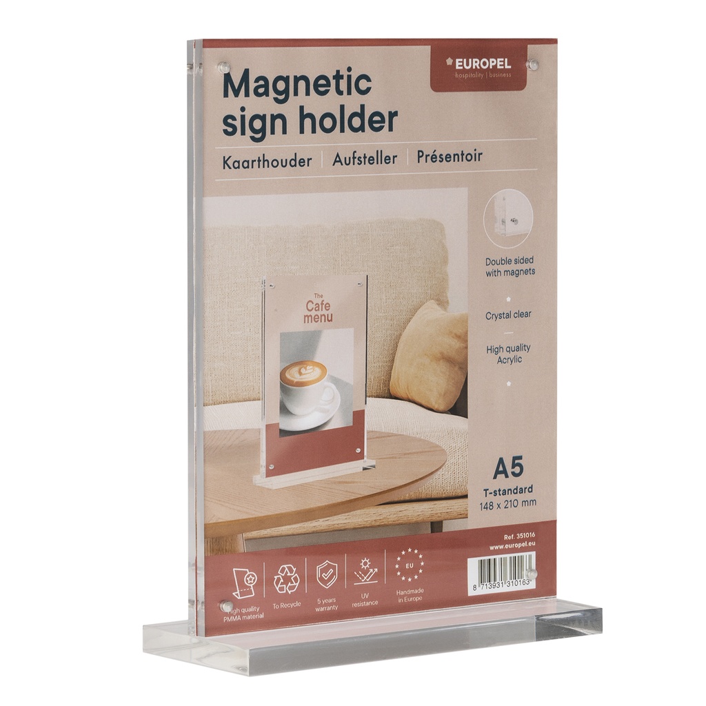 Kaarthouder - "A5 magnetisch" - T standaard - acrylaat