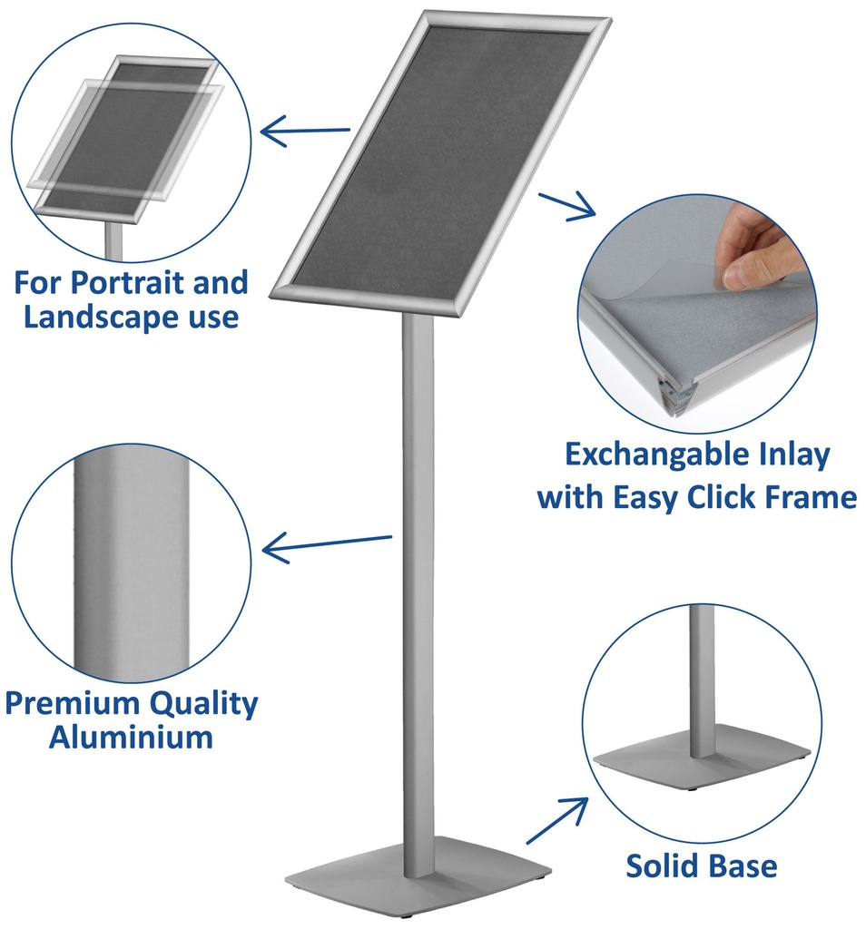 [355034] Infostandaard "zilver met kliklijst" - frame 25mm - formaat A3 