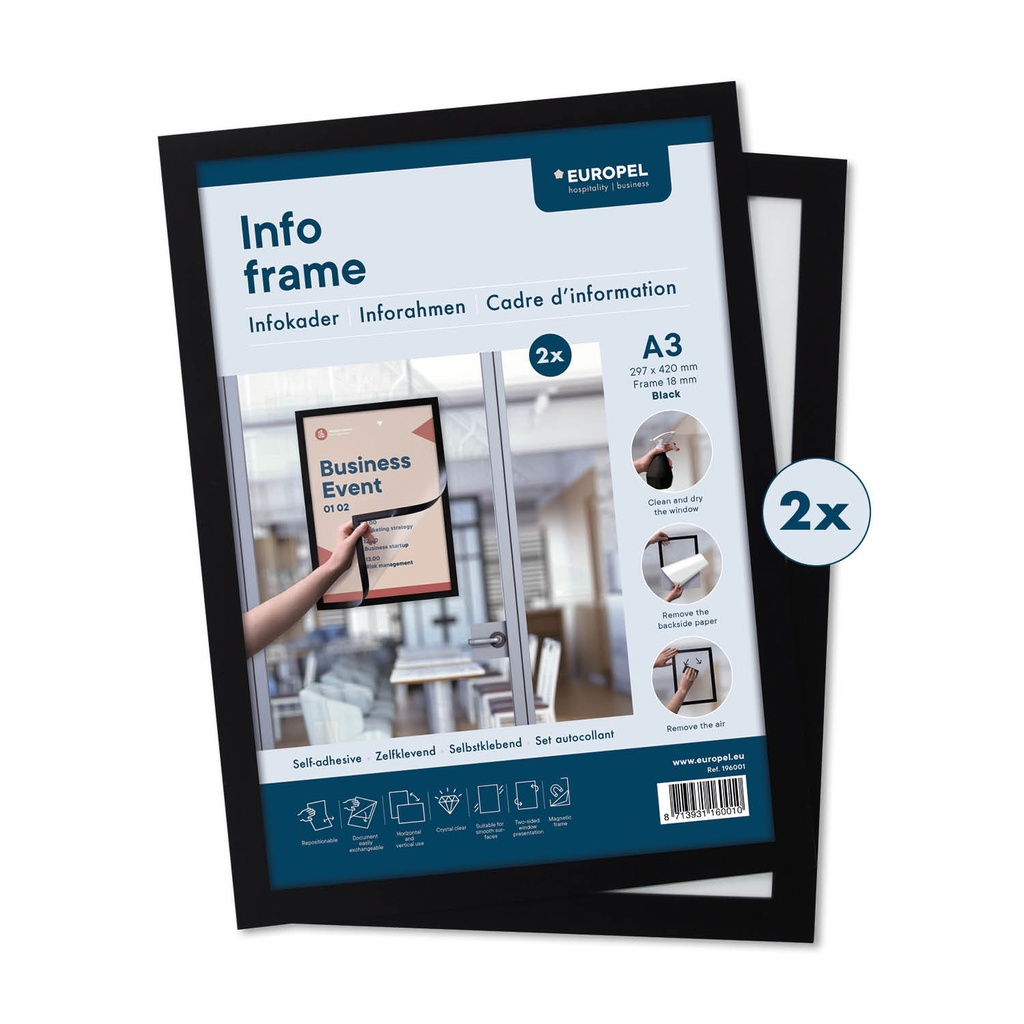 Infokader "magnetisch - zelfklevend" - kleur zwart - formaat A3 - set à 2 st. 
