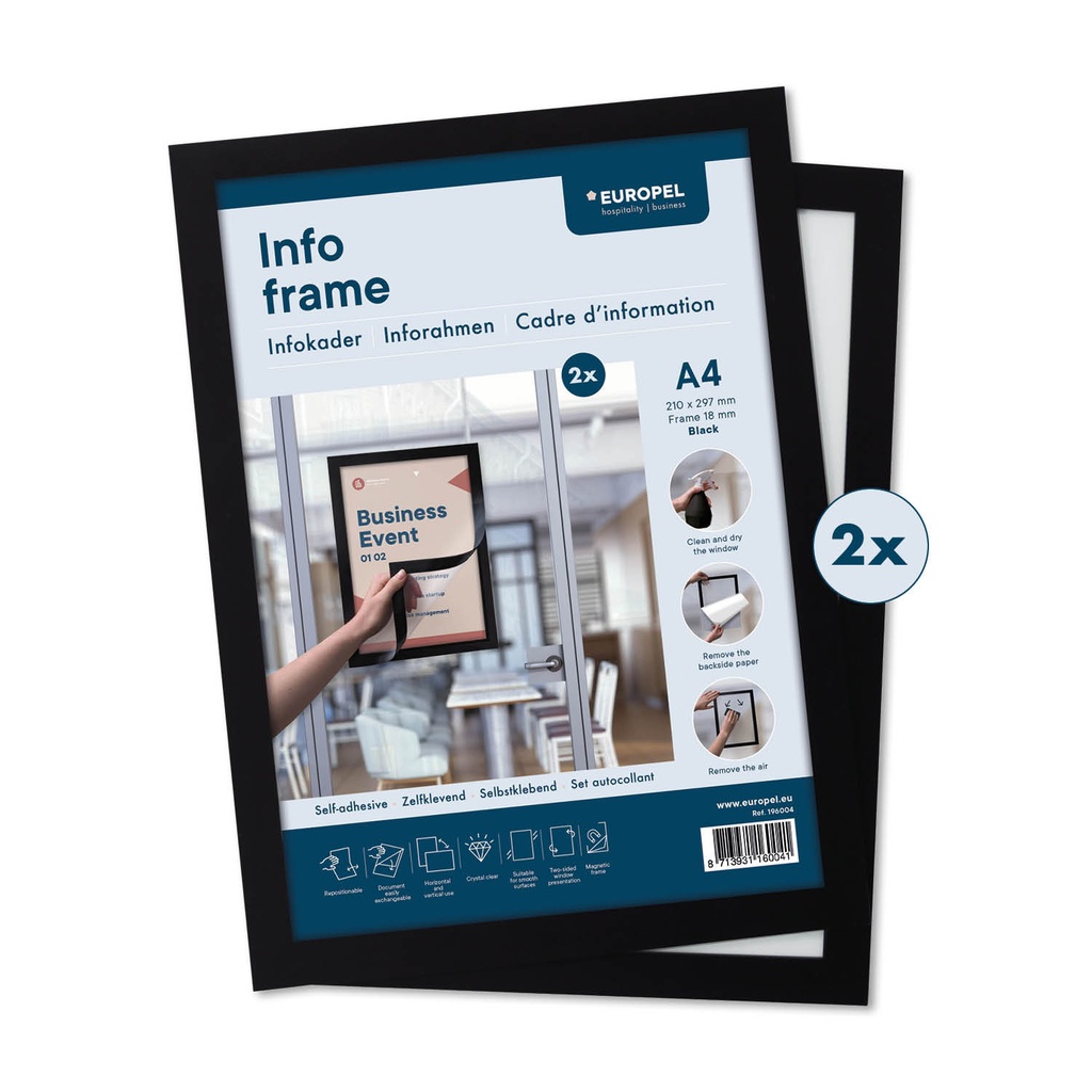 Infokader A4 "zelfklevend zwart" - set à 2 st.