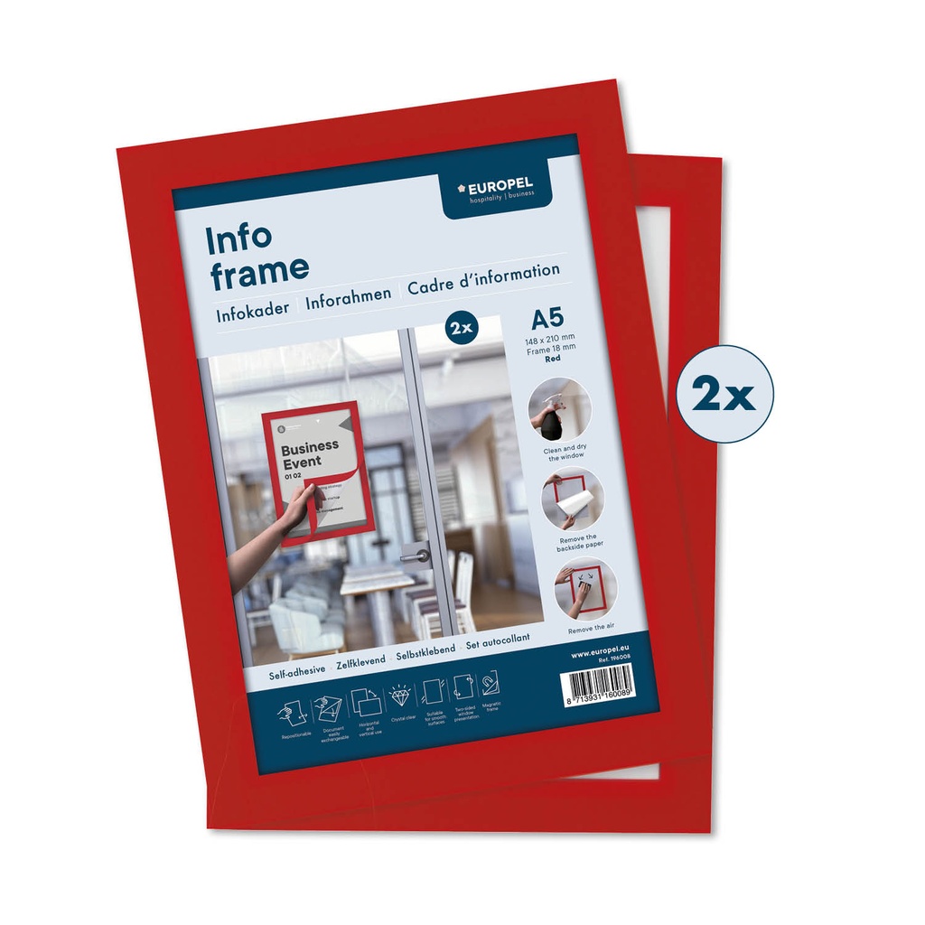 Infokader A5 "zelfklevend rood"- set à 2 st.