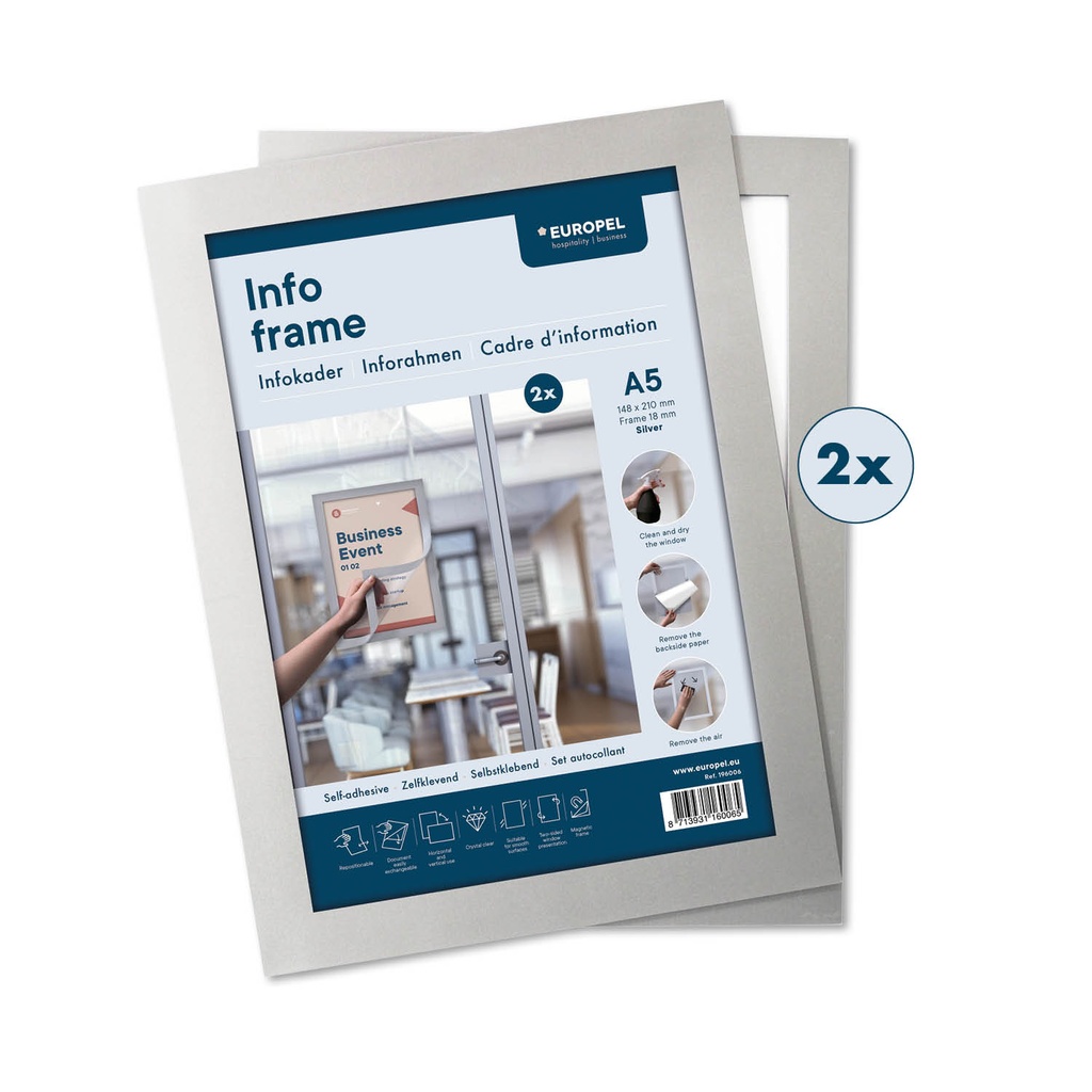 Infokader A5 "zelfklevend zilver" - set à 2 st.