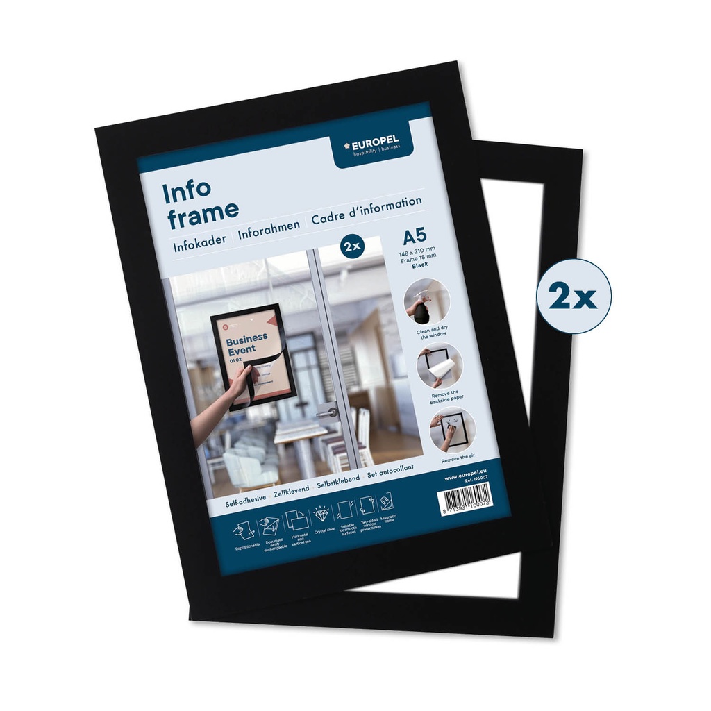 Infokader A5 "zelfklevend zwart" - set à 2 st.