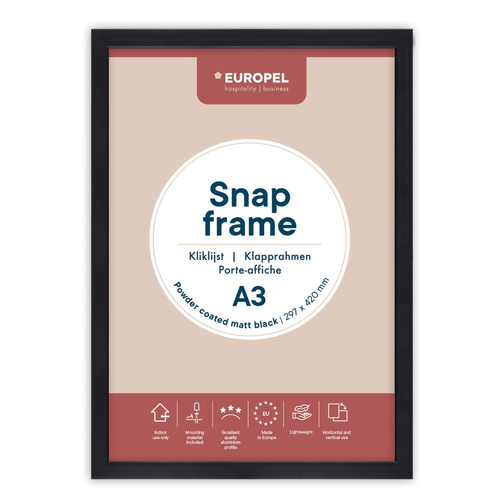 Kliklijst "A3 mat zwart" - frame 25mm