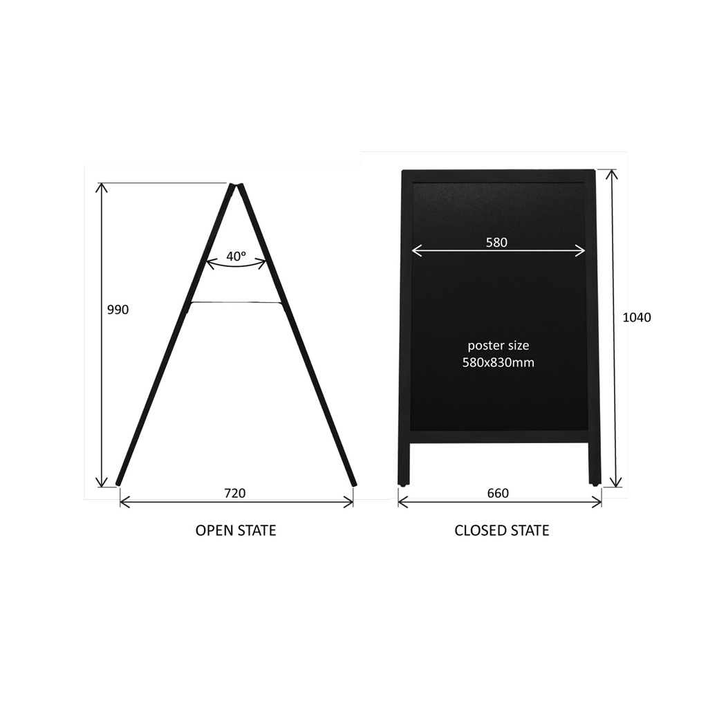 [356240] Stoepbord krijt "zwart" - 66x104 cm