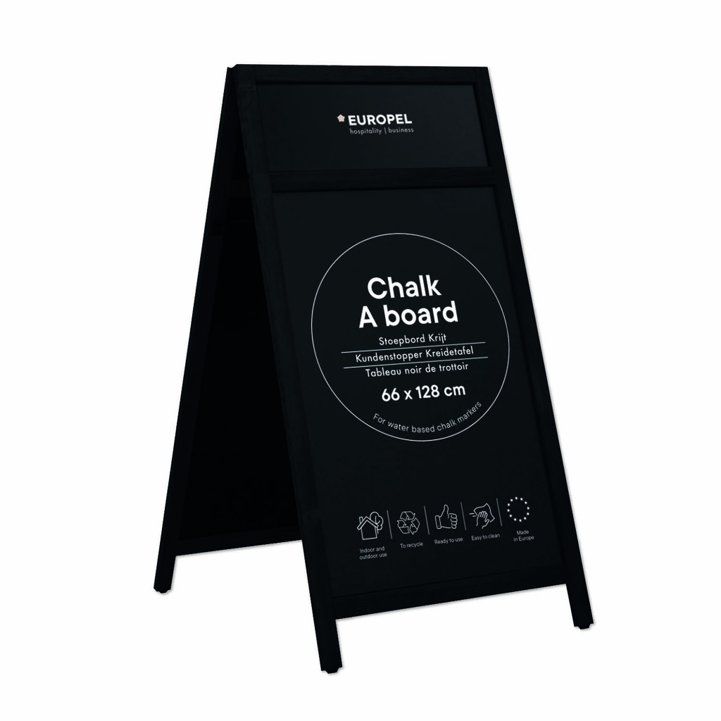 Stoepbord krijt "economy naturel 66 x 128 cm met topbord" - zwarte houten lijst
