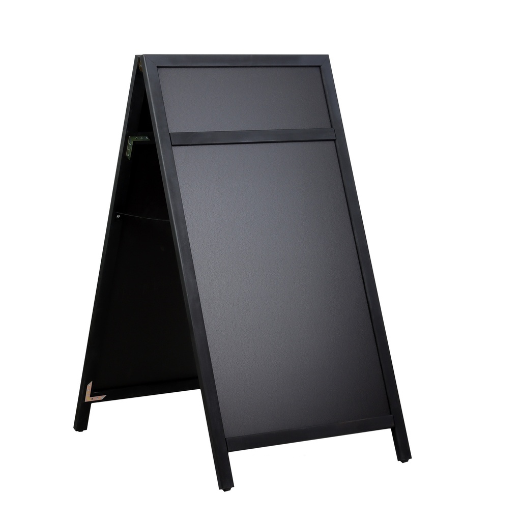 Stoepbord krijt "deLux 66 x 128 cm met topbord" - zwarte houten lijst