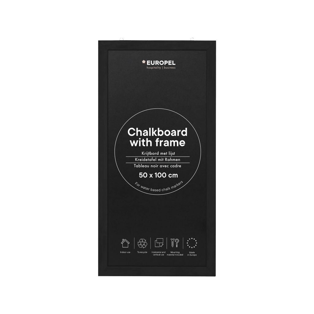 Krijtbord "wandbord promo 50 x 100 cm" - zwarte houten lijst