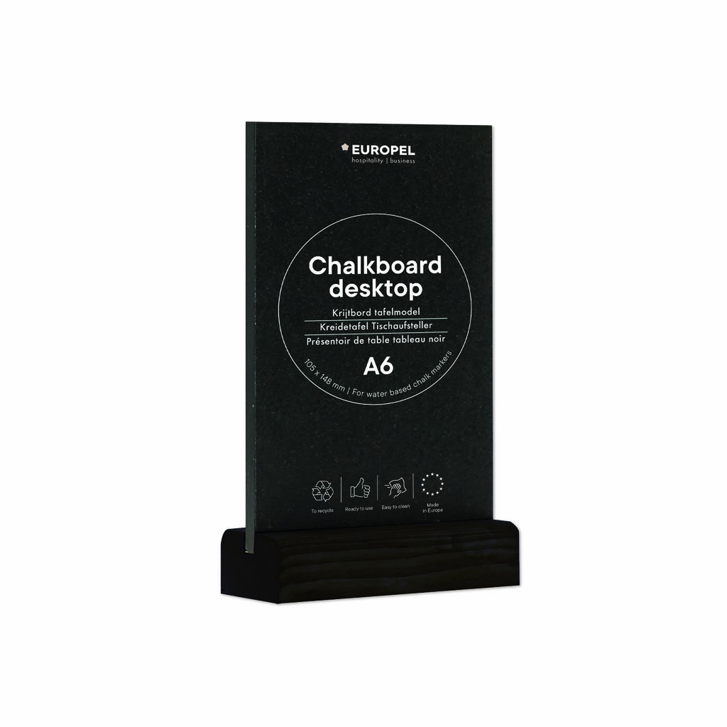 Krijtbord A6 "tafelmodel staand" - zwarte houten voet