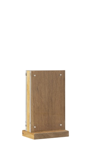 [356313] Kaarthouder "acryl en hout" A6 met T-standaard en magneten