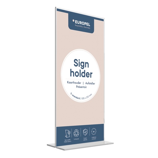 [350058] Kaarthouder "DuroSign" 10,5 x 21 cm met T-standaard 