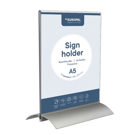[350061] Kaarthouder "DuroSign" A5 met T-standaard van aluminium