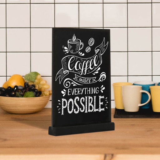 [356265] Krijtbord "tafelmodel" - zwart houten voet - A4 staand